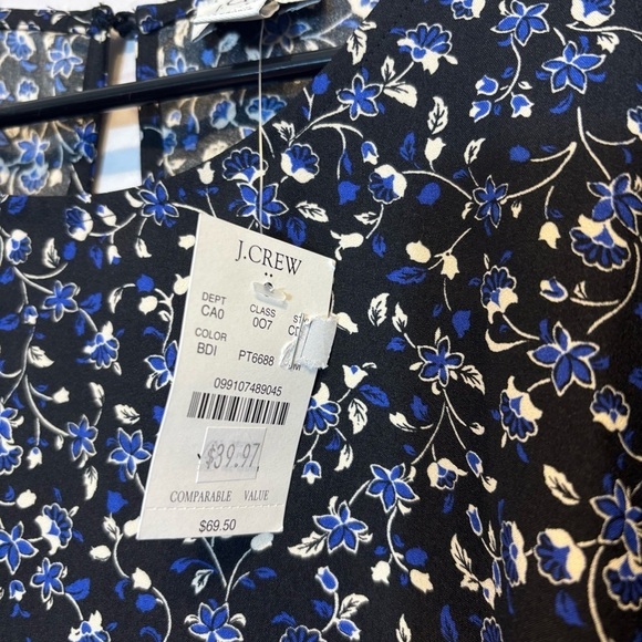 J .Crew Blue Floral Chiffon High Neck Blouse NWT Size Medium - Picture 7 of 8